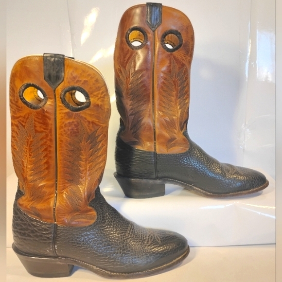 Tony Lama Buckaroo Cowboy Boots B3491 Brown Black Leather Size 10.5D - Picture 2 of 9